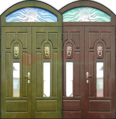 Стальная арочная дверь со стеклом ДА-17 для монолитного дома в Ростове-На-Дону