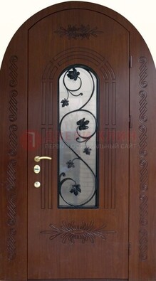 Качественная входная арочная дверь со стеклом и ковкой ДА-18 в Ростове-На-Дону