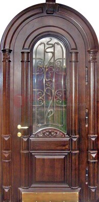 Арочная металлическая дверь массив со стеклом и ковкой ДА-50 в Ростове-На-Дону