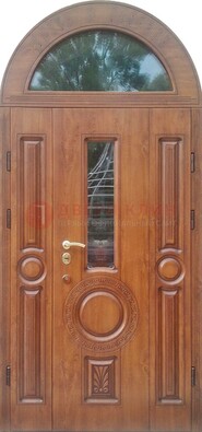 Двустворчатая железная дверь МДФ со стеклом в форме арки ДА-52 в Ростове-На-Дону