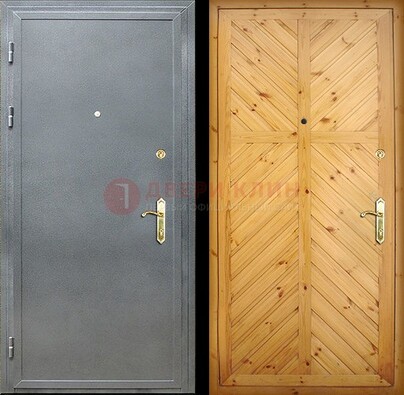 Серая металлическая дверь с евровагонкой ДЕ-12 в Ростове-На-Дону