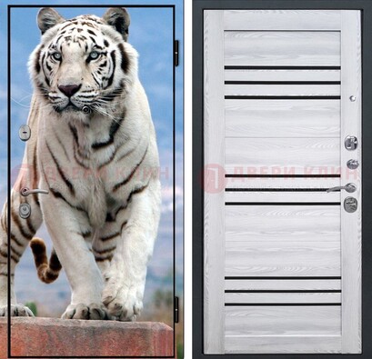 Стальная дверь с фотопечатью тигра ДФ-12 в Ростове-На-Дону