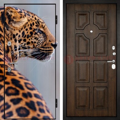 Металлическая дверь с фотопечатью леопарда ДФ-26 в Ростове-На-Дону
