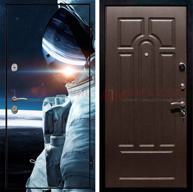 Стальная дверь с фотопечатью космонавта ДФ-4 в Ростове-На-Дону