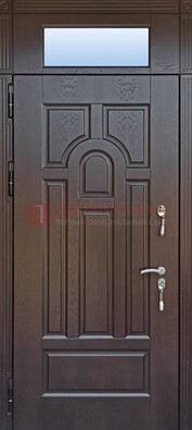 Железная дверь с фрамугой в коричневом цвете ДФГ-22 в Ростове-На-Дону