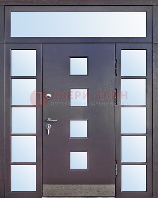 Современная железная дверь со стеклом и фрамугами ДФГ-4 в Ростове-На-Дону