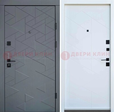 Серая металлическая дверь МДФ с узором  ДМ-224 в Ростове-На-Дону