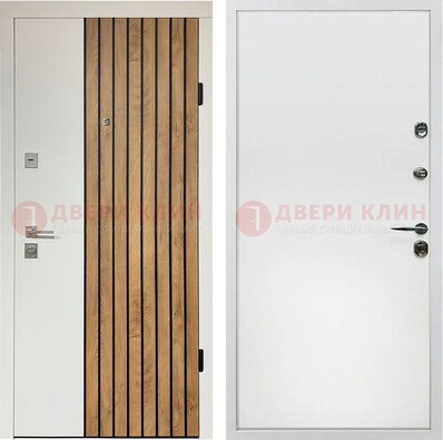 Белая с коричневой вставкой филенчатая дверь МДФ ДМ-278 в Ростове-На-Дону