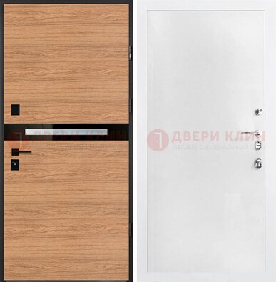 Железная коричневая дверь с МДФ в белом цвете ДМ-313 в Ростове-На-Дону