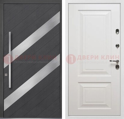 Серая входная дверь МДФ с металлическими вставками ДМ-325 в Ростове-На-Дону
