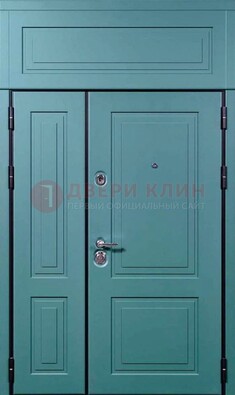 Синяя металлическая дверь с МДФ и верхней фрамугой ДМ-339 в Ростове-На-Дону