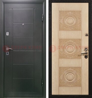 Темная железная дверь с МДФ в квартиру ДМ-344 в Ростове-На-Дону