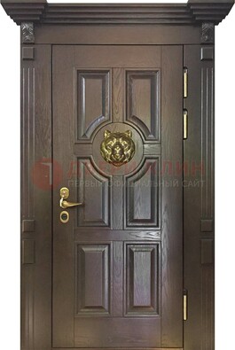 Коричневая металлическая дверь с массивом дуба ДМД-50 в Ростове-На-Дону