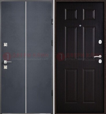 Железная дверь с порошковым покрытием и отделкой Темный орех внутри ДП-211 в Ростове-На-Дону