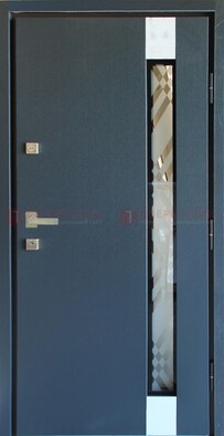 Серая стальная дверь с порошковым покрытием и стеклянной вставкой ДП-216 в Ростове-На-Дону