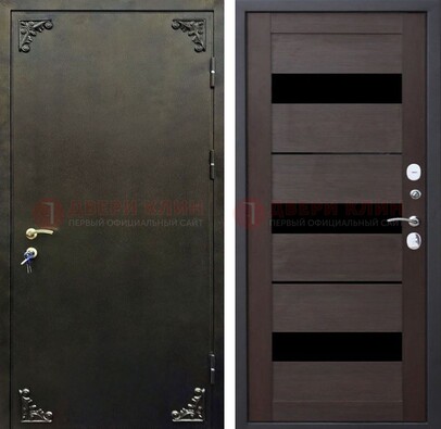 Темная входная дверь с порошковым покрытием и МДФ со стеклом ДП-236 в Ростове-На-Дону