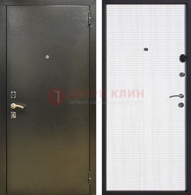 Стальная темно-серая дверь с порошковой отделкой и МДФ Белый ясень ДП-279 в Ростове-На-Дону