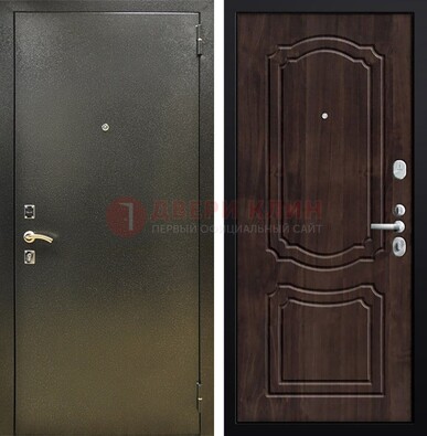 Темно-серая железная дверь с порошковым покрытием и коричневой МДФ ДП-288 в Ростове-На-Дону