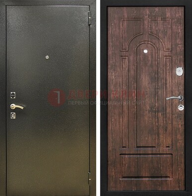 Темно-серая металлическая дверь с порошковым покрытием и МДФ коричневая ДП-292 в Ростове-На-Дону