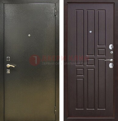 Входная темно-серая дверь с порошковым напылением и коричневой МДФ ДП-301 в Ростове-На-Дону