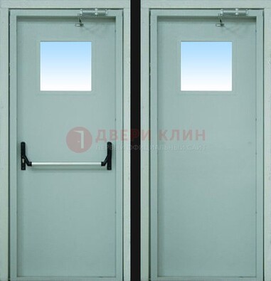 Серая металлическая противопожарная дверь со стеклянной вставкой ДПП-3 в Ростове-На-Дону