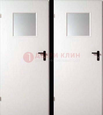 Белая железная противопожарная дверь с декоративной вставкой ДПП-6 в Ростове-На-Дону