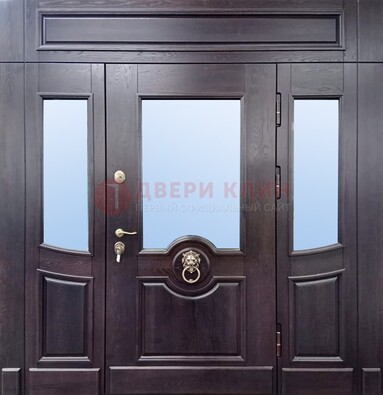 Филенчатая металлическая дверь с панелью МДФ и стеклом ДПР-102 в Ростове-На-Дону