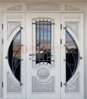 Большая парадная дверь Винорит со стеклом и ковкой ДПР-108 в Ростове-На-Дону