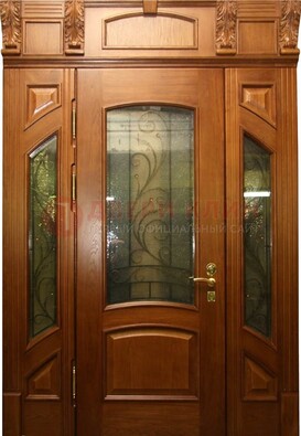 Парадная дверь со стеклянными вставками и ковкой ДПР-36 для дома в Ростове-На-Дону
