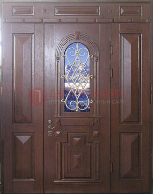 Стальная парадная дверь со стеклом и ковкой ДПР-4 для коттеджа в Ростове-На-Дону