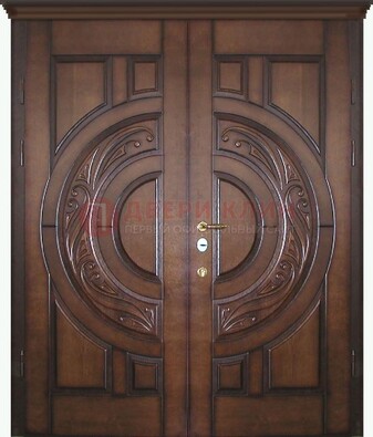 Утепленная коричневая стальная парадная дверь ДПР-51 в Лобне