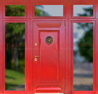 Красная парадная дверь для частного дома ДПР-88 в Ростове-На-Дону