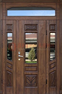 Парадная стальная дверь Винорит со стеклом и резьбой ДПР-97 в Ростове-На-Дону