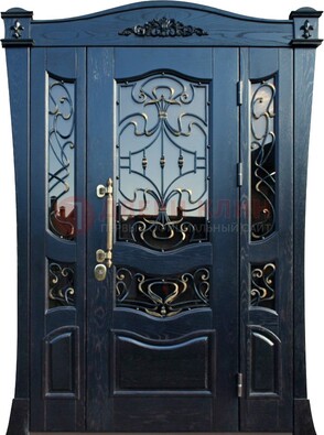 Парадная стальная дверь массив со стеклом и ковкой ДПР-99 в Ростове-На-Дону