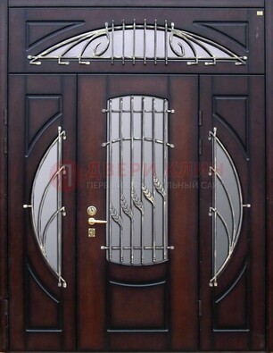 Парадная дверь со стеклянными вставками и ковкой ДПР-9 для улицы в Ростове-На-Дону