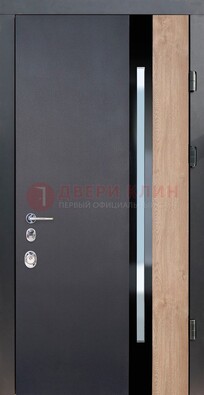 Черная металлическая дверь МДФ со стеклом ДС-14 в Ростове-На-Дону