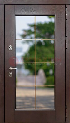 Коричневая стальная дверь со стеклом ДС-19 в Ростове-На-Дону