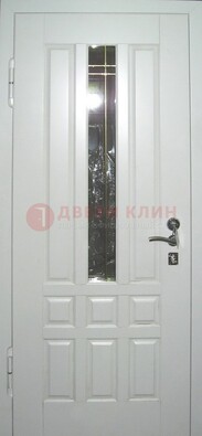 Белая металлическая дверь со стеклом ДС-1 в загородный дом в Ростове-На-Дону
