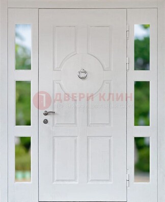 Белая стальная дверь со стеклом и фрамугами ДС-20 в Ростове-На-Дону
