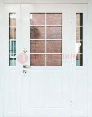 Белая стальная дверь со стеклом и фрамугами ДС-27 в Ростове-На-Дону