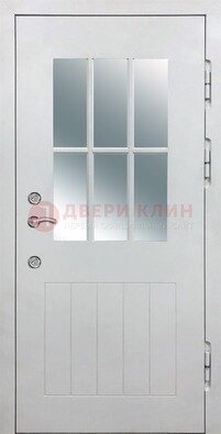 Белая уличная дверь со стеклом ДС-30 в Ростове-На-Дону
