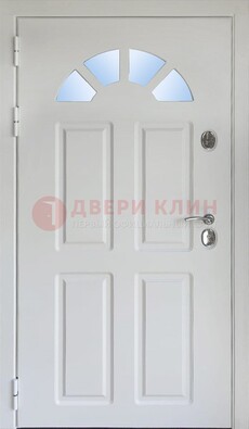 Белая стальная дверь МДФ со стеклом для дома ДС-37 в Ростове-На-Дону