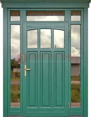 Зеленая металлическая дверь МДФ со стеклом ДС-43 в Ростове-На-Дону