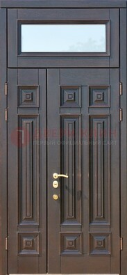Коричневая двухстворчатая металлическая дверь со стеклом ДС-62 в Ростове-На-Дону