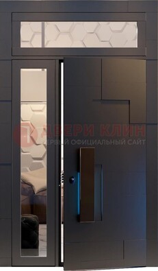 Чёрная двухстворчатая металлическая дверь со стеклом ДС-64 в Ростове-На-Дону