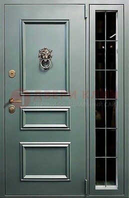 Зелёная металлическая дверь со стеклом ДС-65 в Ростове-На-Дону