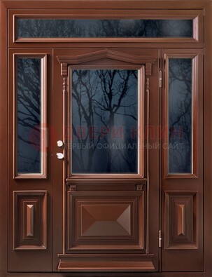 Коричневая металлическая дверь со стеклом ДС-67 в Ростове-На-Дону