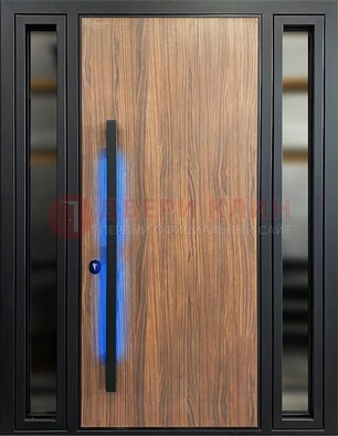 Коричневая металлическая дверь со стеклом ДС-69 в Ростове-На-Дону