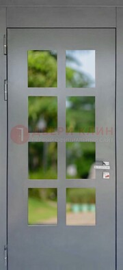 Серая металлическая дверь со стеклом ДС-78 в Ростове-На-Дону