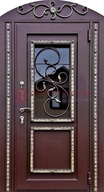 Cтальная дверь порошок со стеклом и ковкой в форме арки ДСК-170 в Ростове-На-Дону